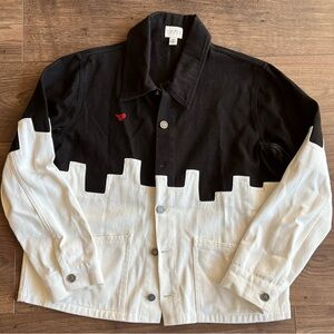 Alice + Olivia Colorblock Black and White Denim Chore Jacket